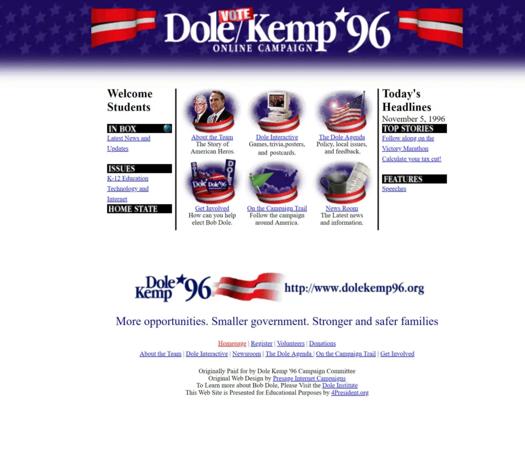 dole-kemp 96 campaign website screenshot