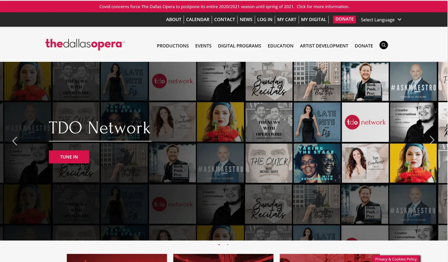 Dallas Opera home page hero screenshot