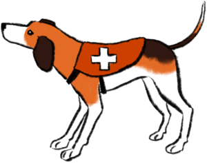 illustration shows dog with medical vest