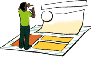 illustration shows character viewing web page