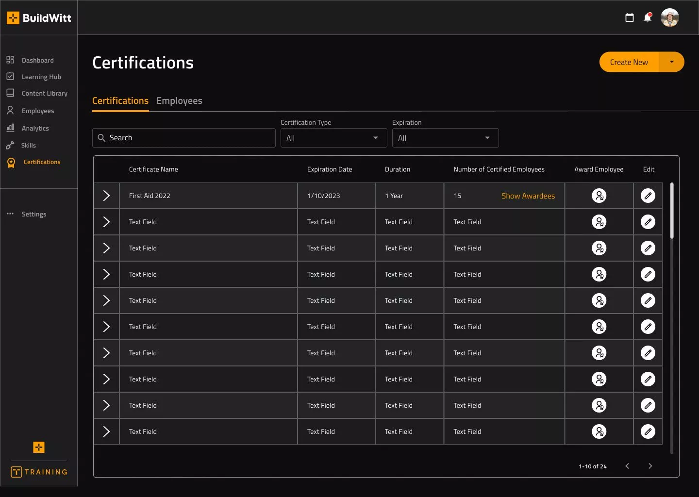 screenshot of BuildWitt screen