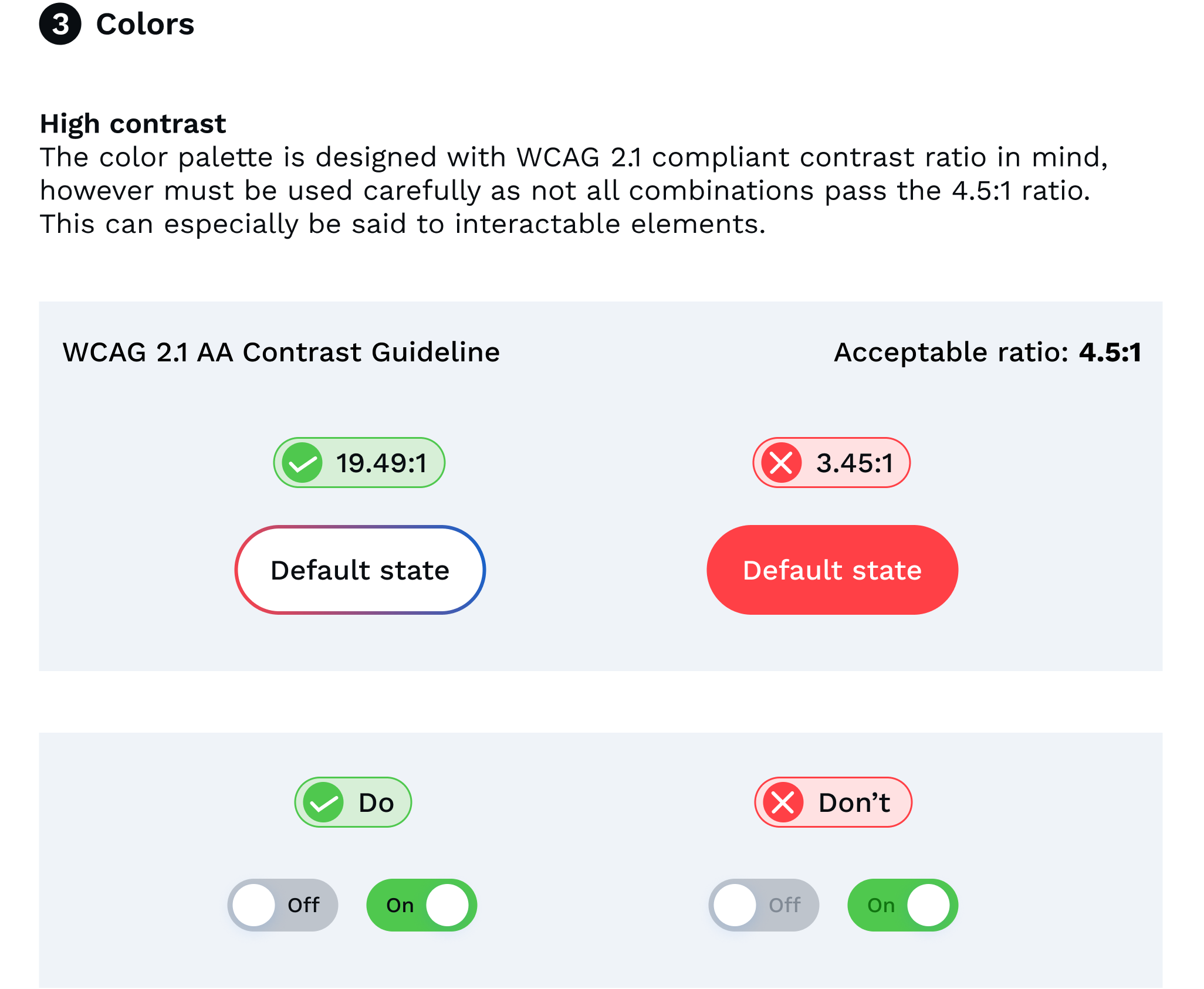 Screenshot shows color contrast guidance