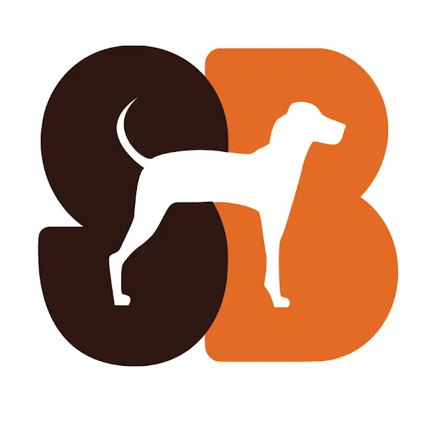 orange letter S and brown letter B with dog subtracted from middle