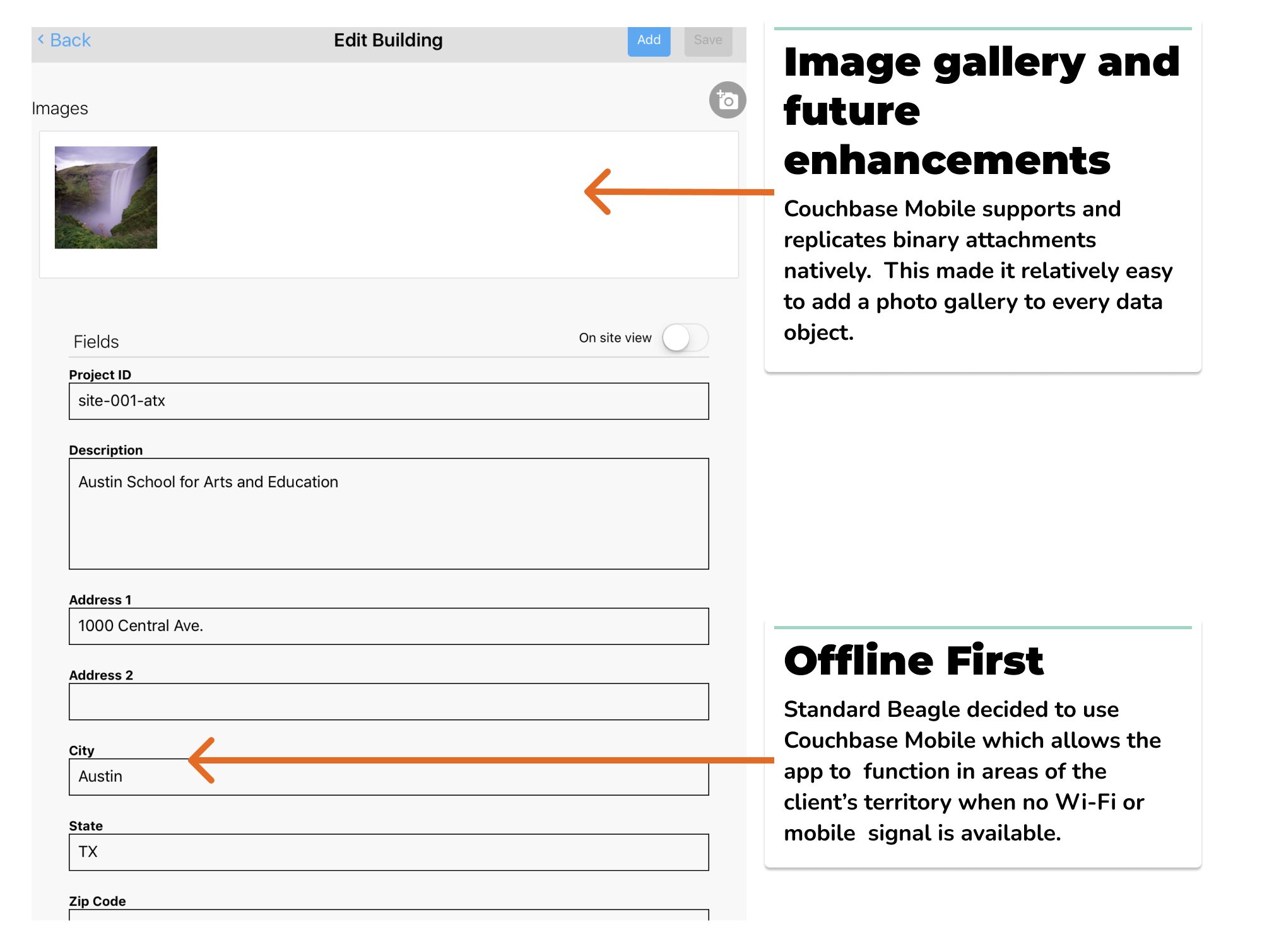 image shows app screen with explainers about image enhancements and being offline first