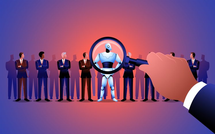 Employer searching for candidates, with a robot standing out as the preferred choice