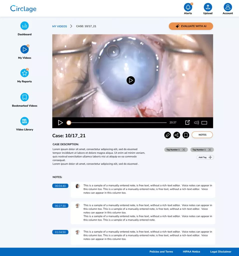 Add case screen for Circlage, AI surgical evaluation platform created by AI UX agency