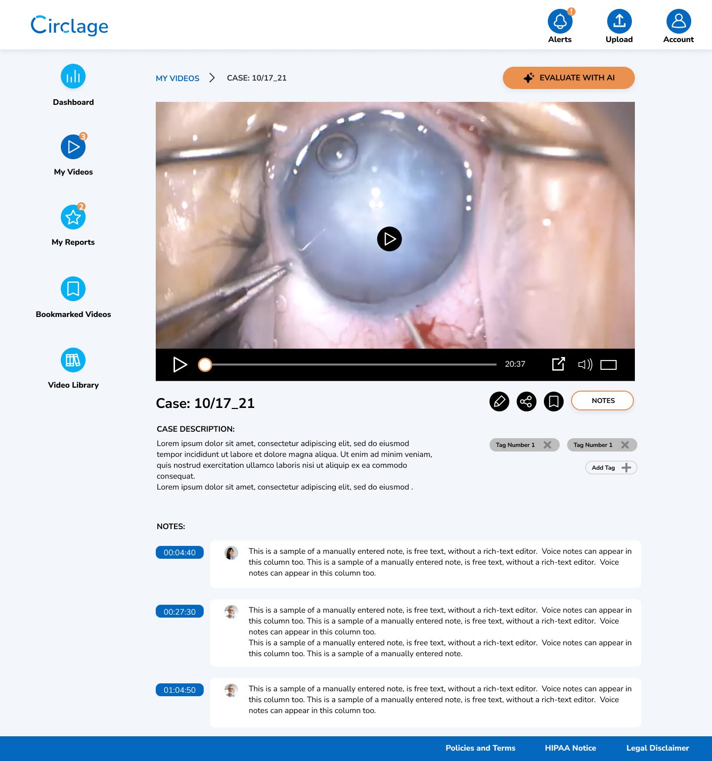 Case screen for Circlage, AI surgical evaluation platform created by AI UX agency