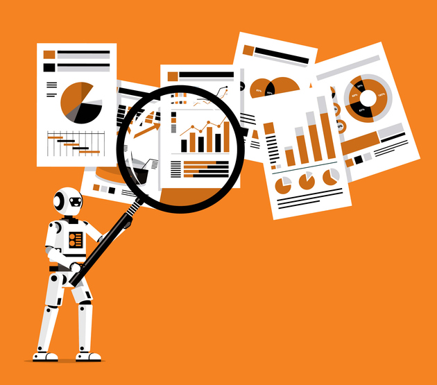 Flat isometric design of analysis concept for article on AI-powered UX metrics