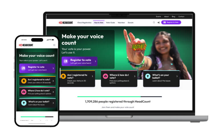headcount home screen on desktop and mobile for civic engagement ux article